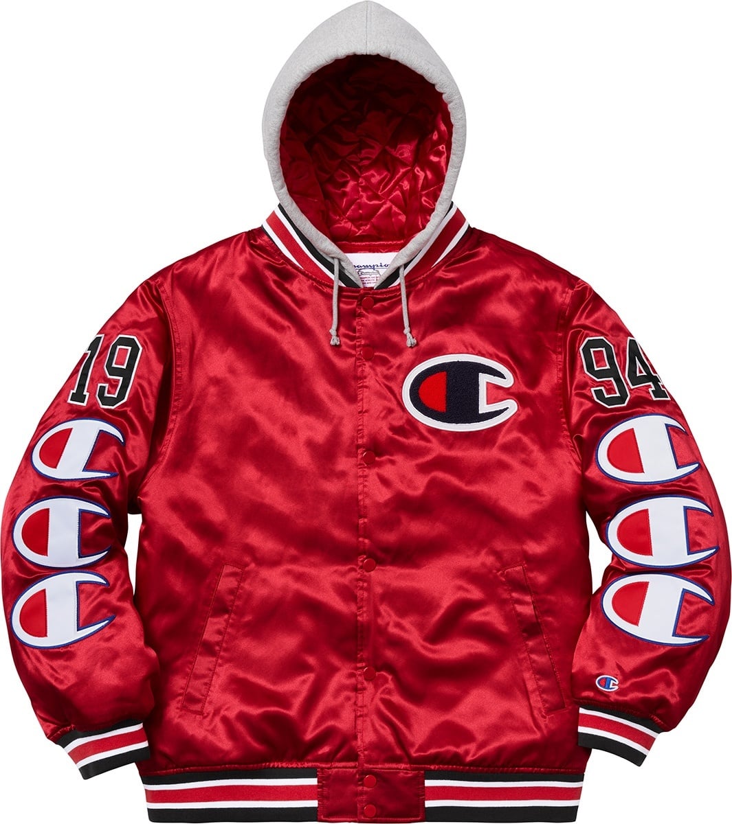 Supreme®/Champion® Hooded Satin Varsity Jacket view 21